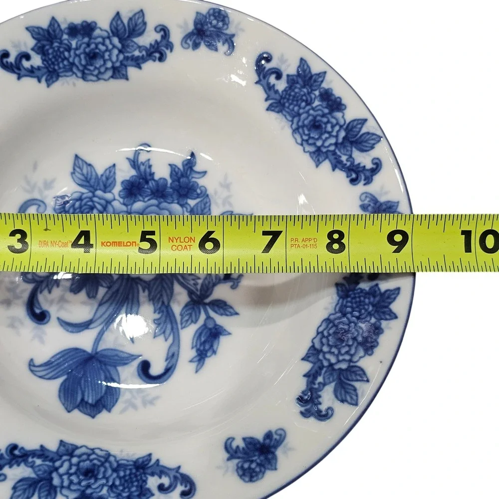 Cracker Barrel Cobalt Blue White Floral Soup Salad Bowls Set of 6 Porcelain 9 in